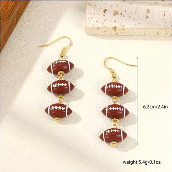 Women's Football Dangle Earrings One Size Brown Gold - Picture 2 of 2
